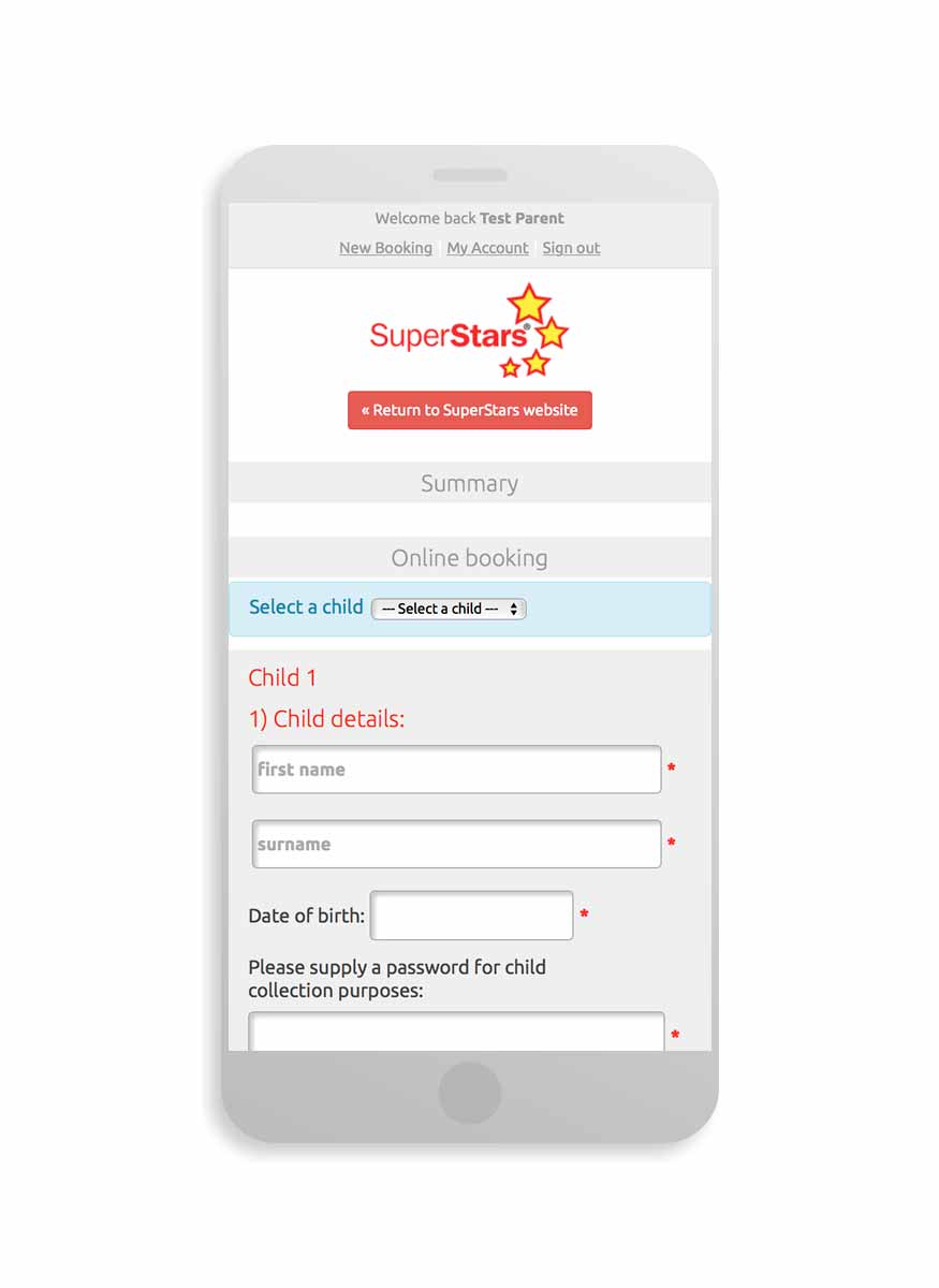 Online Booking System - SuperStars, Bridgend